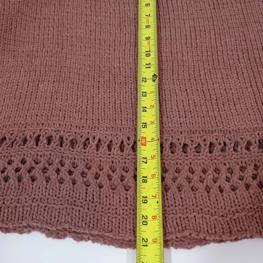 Cupio Mauve Pink Knit Sweater Womens Size XL Balloon Sleeve Open Knit Detail